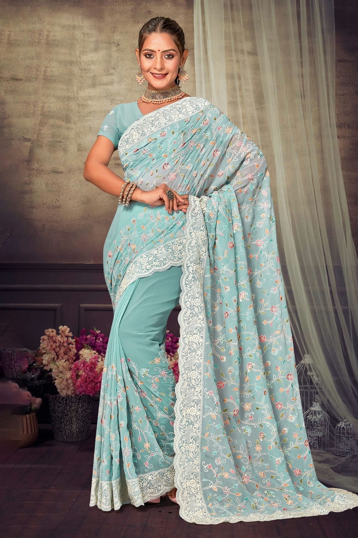 Sky Blue Georgette Designer Saree NCLC11210311