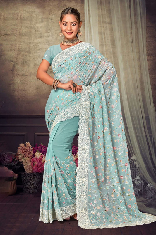 Sky Blue Georgette Designer Saree NCLC11210311