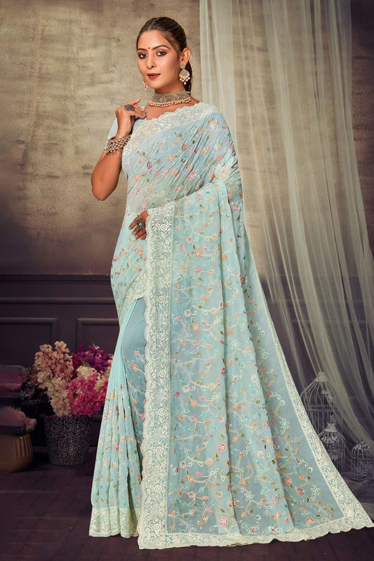 Sky Blue Georgette Designer Saree NCLC11210313