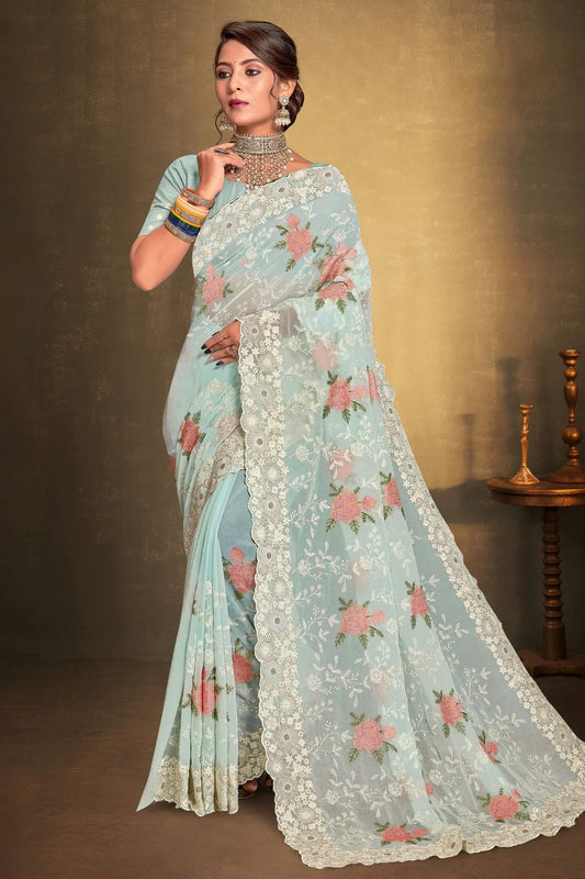 Sky Blue Georgette Designer Saree NCLC11210335