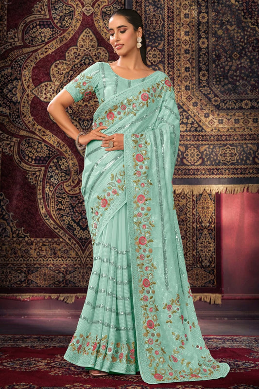 Sky Blue Georgette Designer Saree NCSD10810194