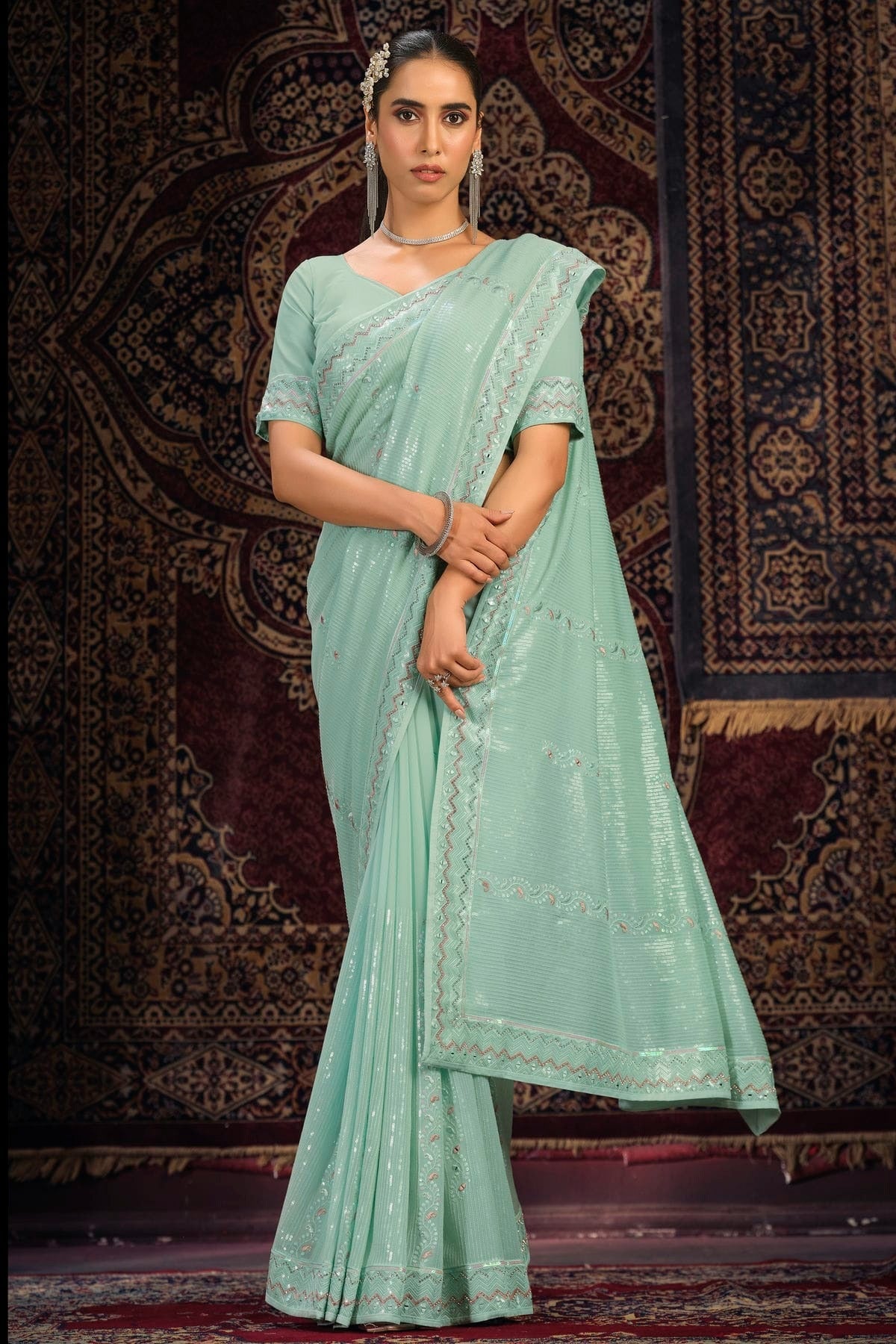 Sky Blue Georgette Designer Saree NCSD10810197