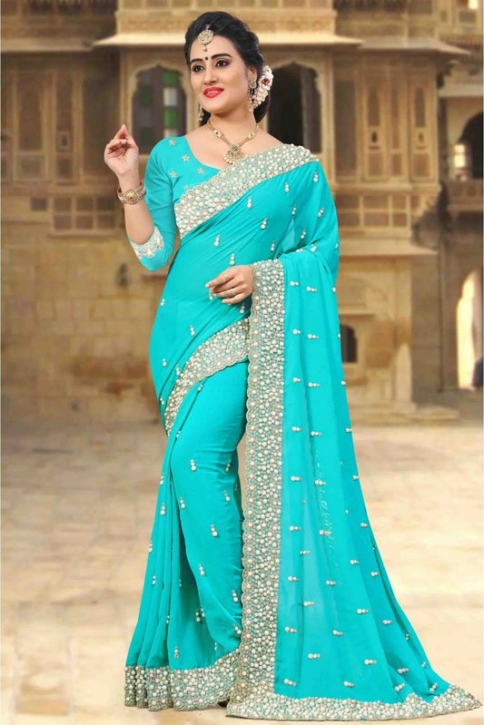 Sky Blue Georgette Designer Saree NCSD10910473