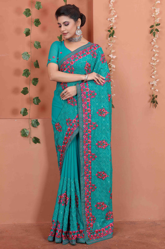 Sky Blue Georgette Designer Saree NCSD10910733