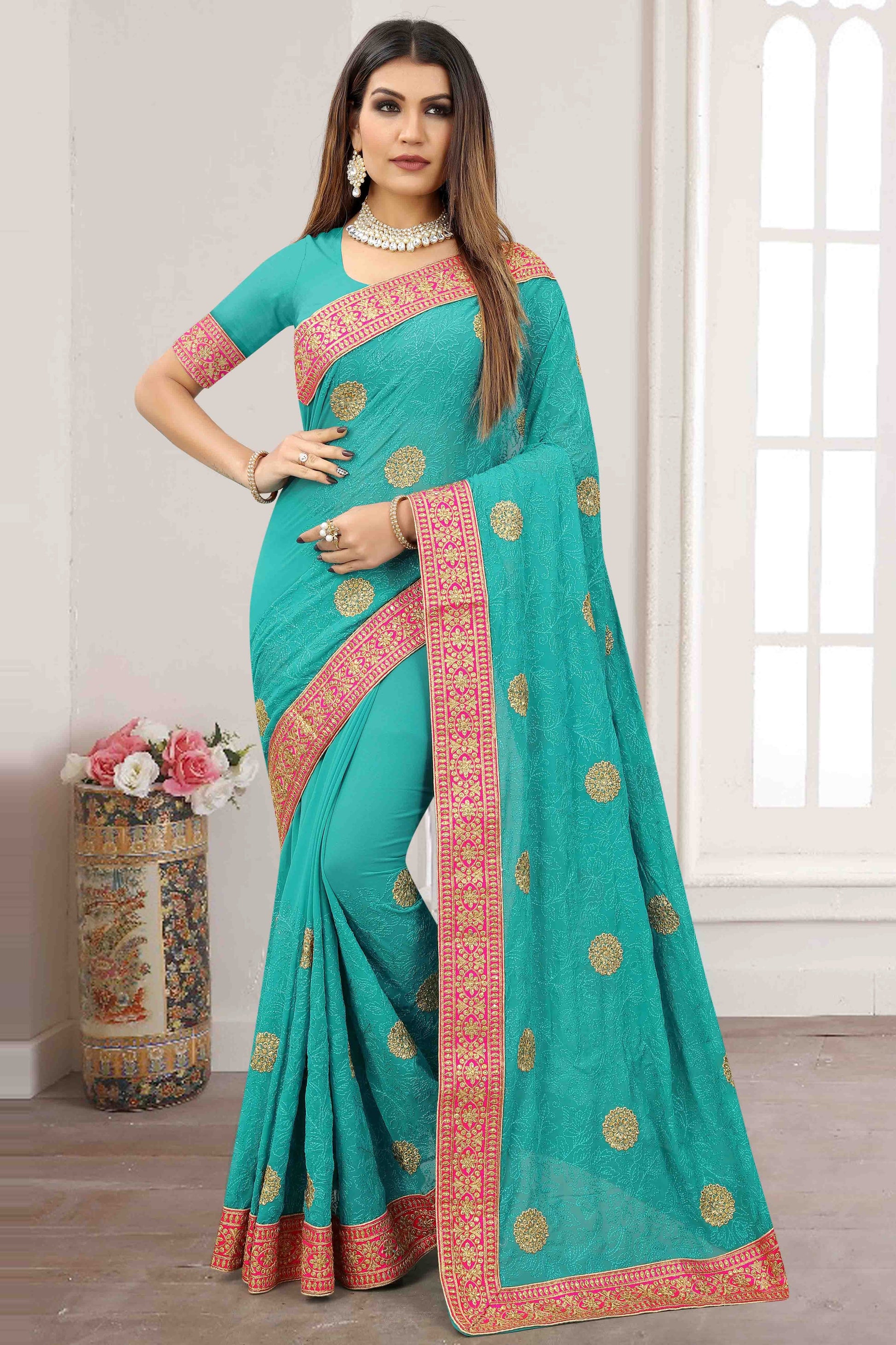 Sky Blue Georgette Designer Saree NCSD11210920