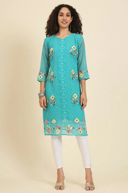 Sky Blue Georgette Kurti NCKR11112060