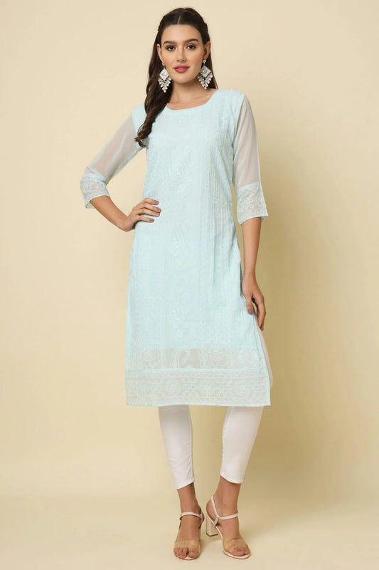 Sky Blue Georgette Kurti NCKR11112088