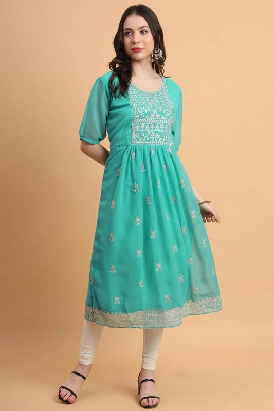 Sky Blue Georgette Kurti NCKR11112098