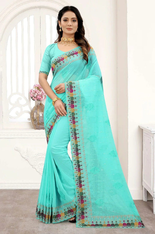 Sky Blue Georgette Saree NCSD10910300