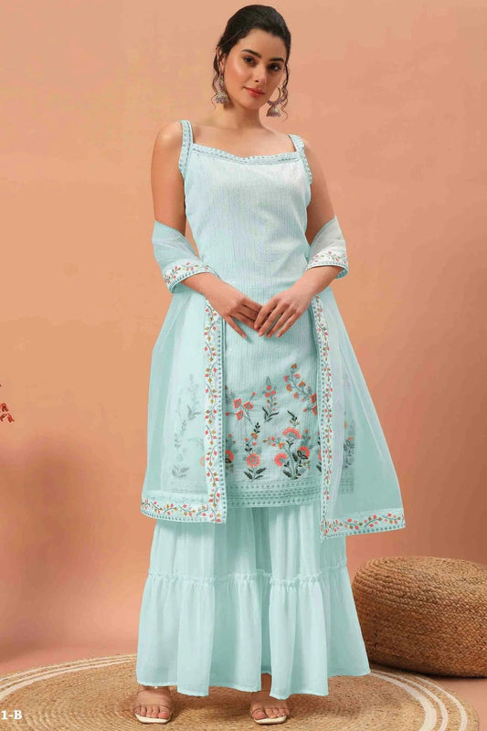 Sky Blue Georgette Stitched Sharara Suit NCSS11410282