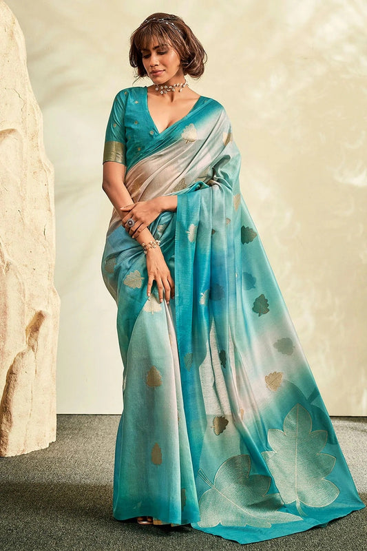 Sky Blue Handloom Khadi Saree NCSD11112575