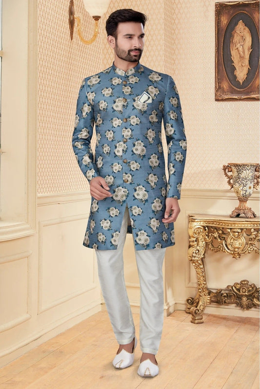 Sky Blue Jacquard Sherwani NCSH10410354