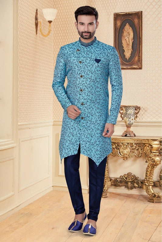 Sky Blue Jacquard Sherwani NCSH10410369