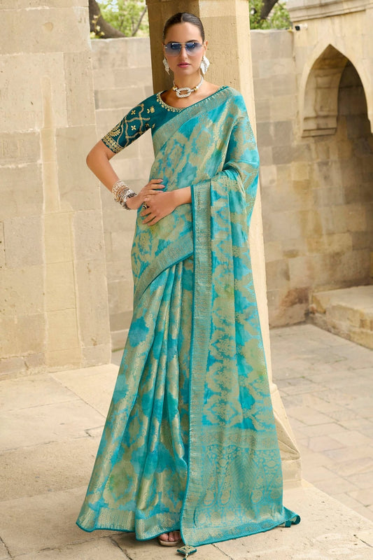 Sky Blue Jacquard Silk Traditional Saree NCSD11111477
