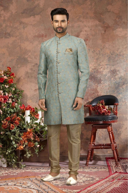 Sky Blue Jacquard Woven Sherwani NCSH10410411