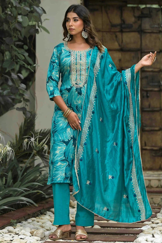 Sky Blue Jam Cotton Stitched Pant Style Suit NCSS11410289