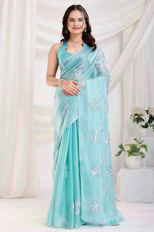 Sky Blue Jimmi Choo Designer Saree NCSD11110970