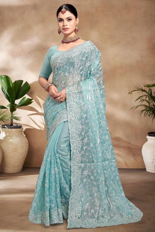 Sky Blue Jimmy Choo Silk Designer Saree NCSD10910178