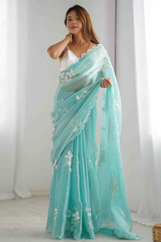 Sky Blue Jimmy choo Designer Saree NCSD11111839