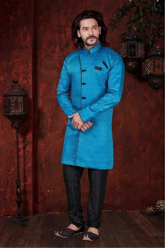 Sky Blue Kurta Pajama In Silk NCKP10410597