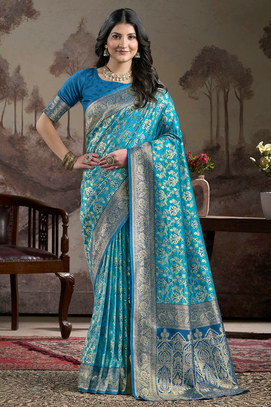 Sky Blue Lichi Silk Traditional Saree NCSD11111455