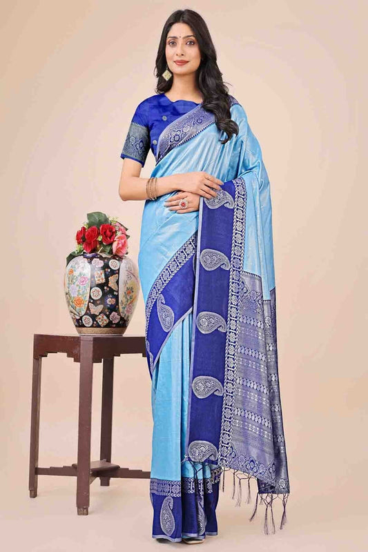 Sky Blue Lichi Silk Woven Traditional Sarees  NCSD11110268