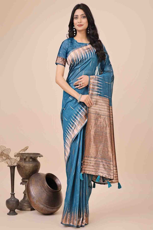 Sky Blue Linen Cotton Woven Traditional Sarees  NCSD11110232