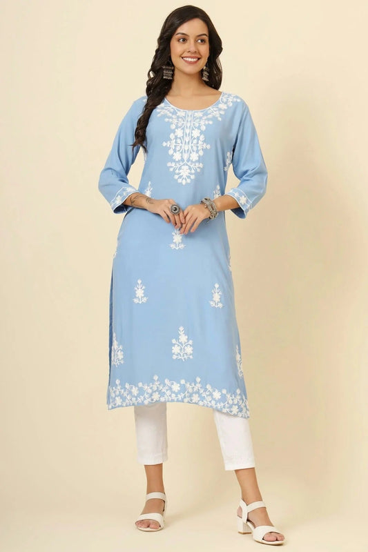 Sky Blue Liva Rayon Kurti NCKR11112054
