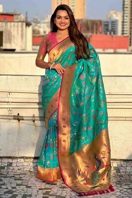 Sky Blue Meenakari Soft Silk Paithani Sarees  NCSD11110612