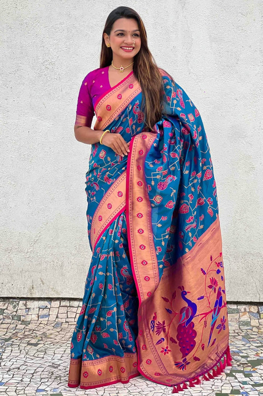Sky Blue Meenakari Soft Silk Paithani Sarees  NCSD11110617
