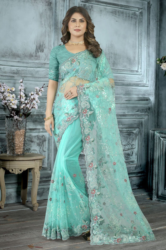 Sky Blue Net Designer Saree NCLC11210417