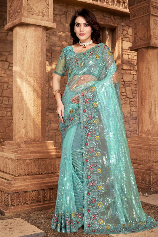 Sky Blue Net Designer Saree NCLC11210476