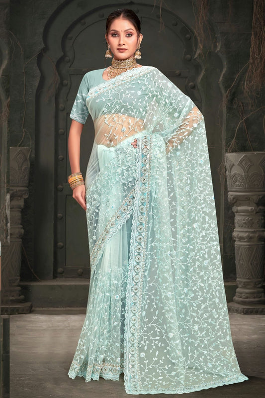 Sky Blue Net Designer Saree NCSD10910185