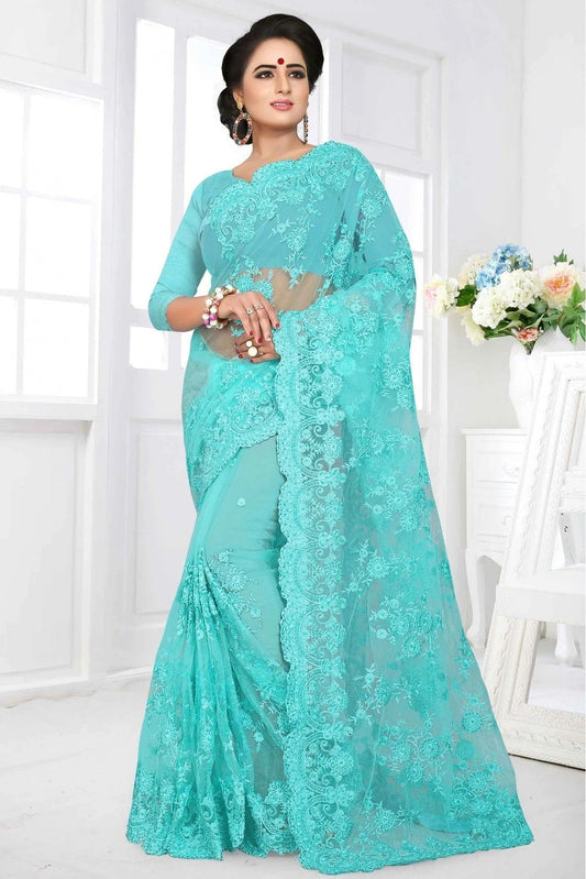 Sky Blue Net Designer Saree NCSD10910481