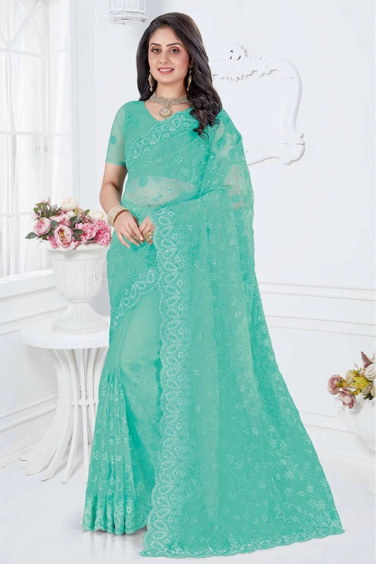 Sky Blue Net Designer Saree NCSD10910656