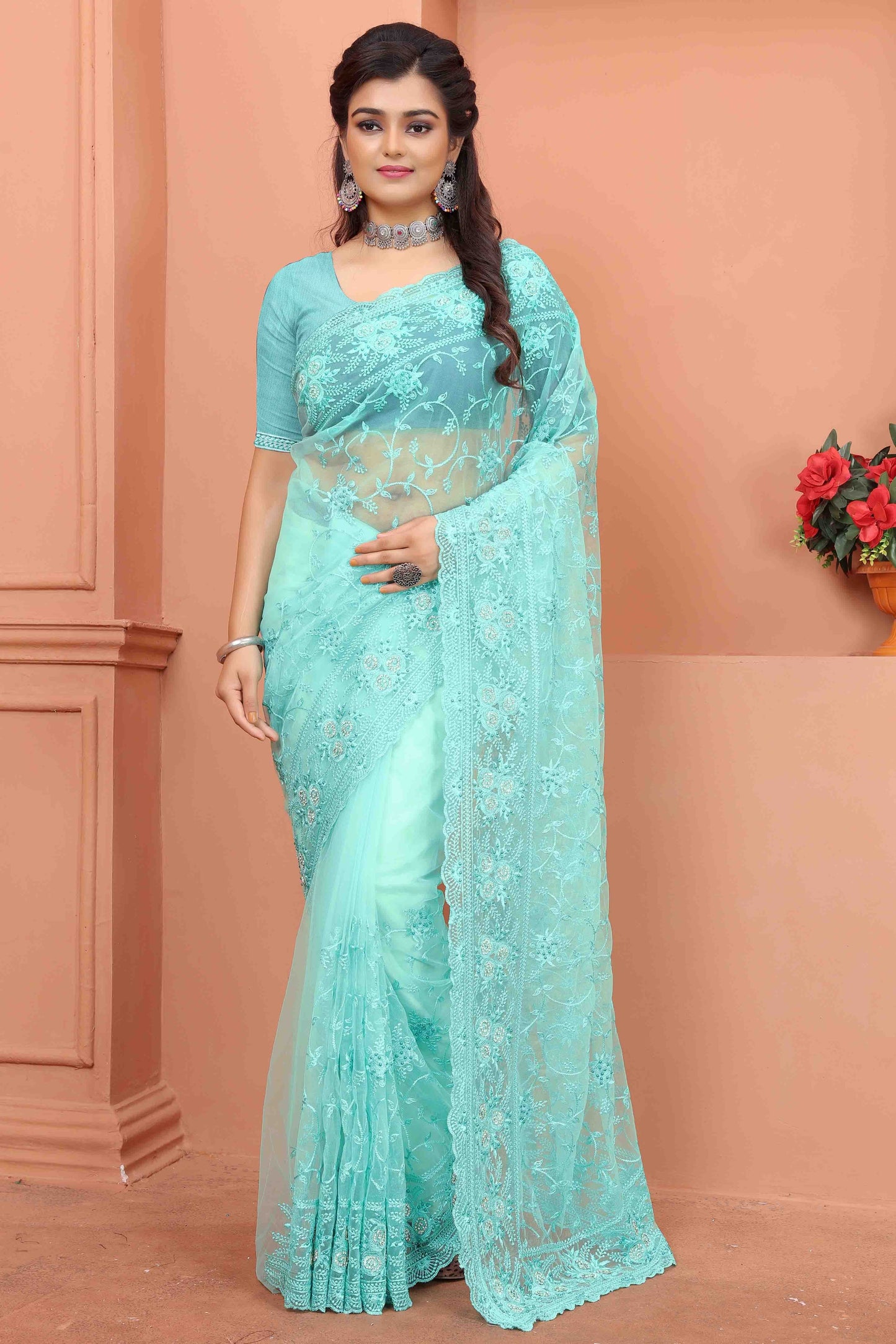 Sky Blue Net Designer Saree NCSD10910714