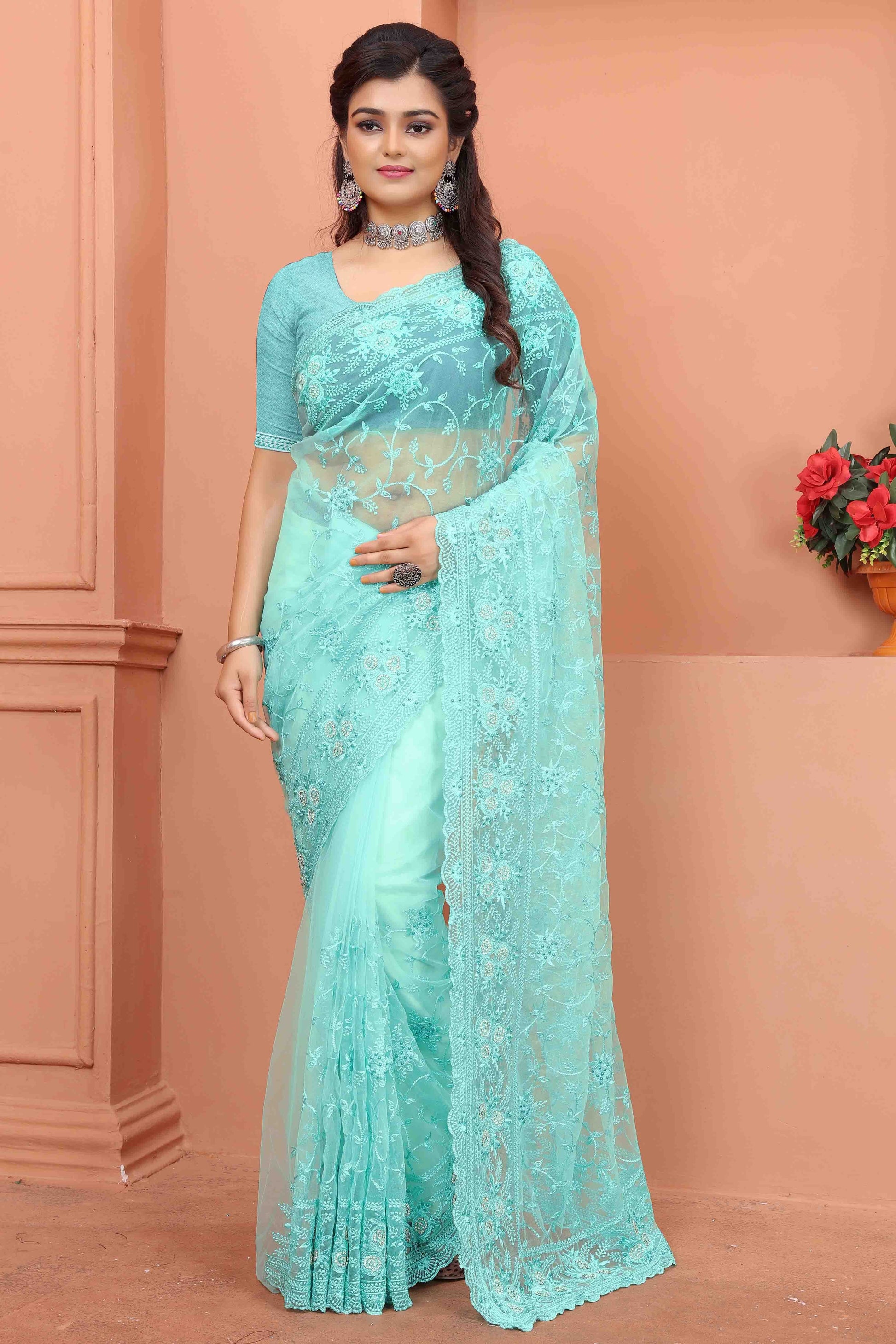 Sky Blue Net Designer Saree NCSD10910714