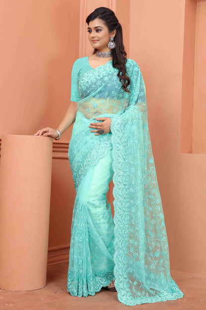 Sky Blue Net Designer Saree NCSD10910719