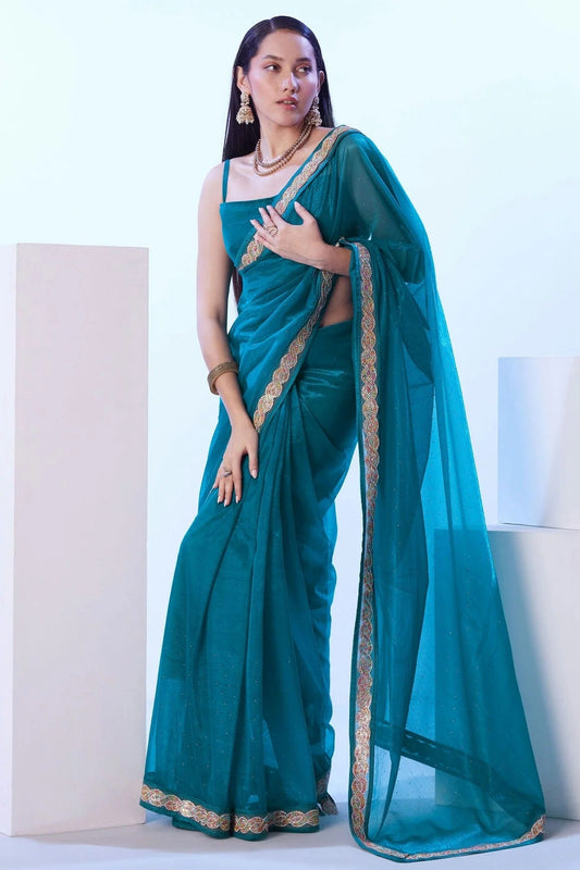 Sky Blue Net Designer Saree NCSD11111167