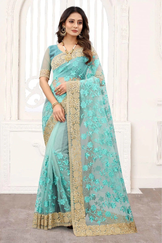 Sky Blue Net Designer Saree NCSD11210830