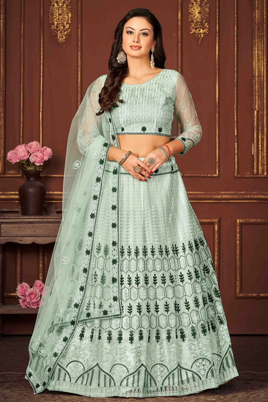 Sky Blue Net Semi Stitched Lehenga Choli NCLC11710132