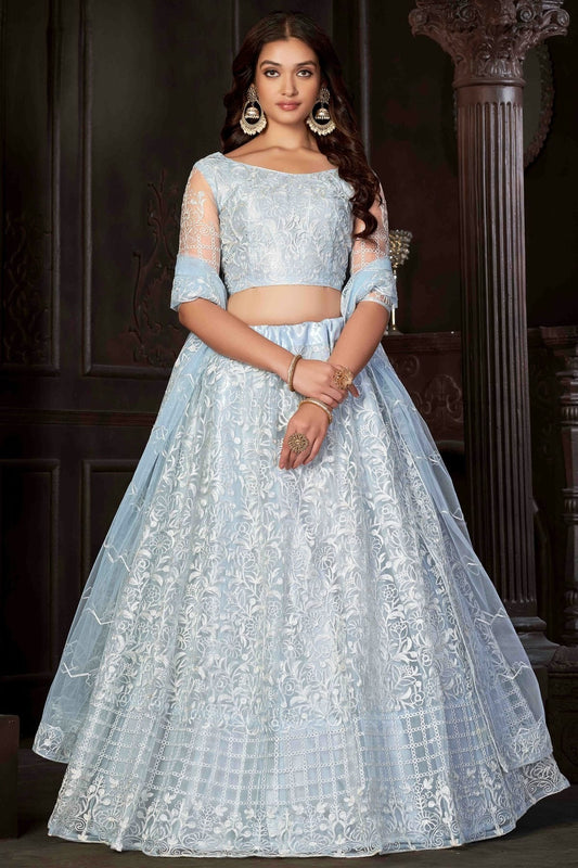 Sky Blue Net Semi Stitched Lehenga Choli NCLC11710143