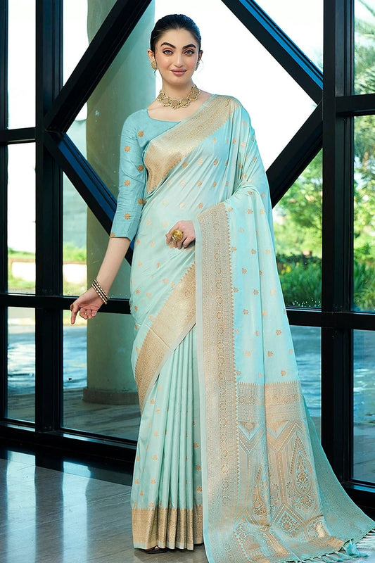 Sky Blue Nylon Banarasi Traditional Saree NCSD11111502