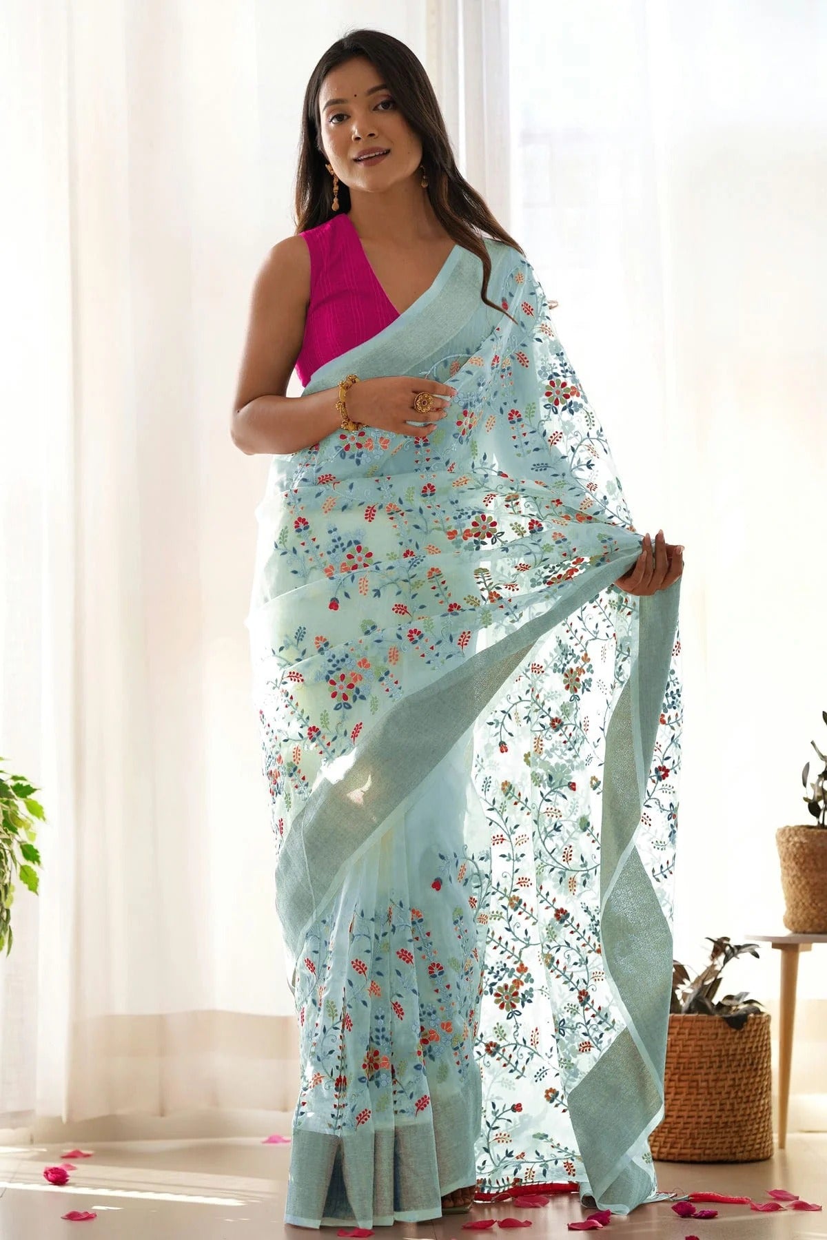 Sky Blue Organza Designer Saree NCSD11111694