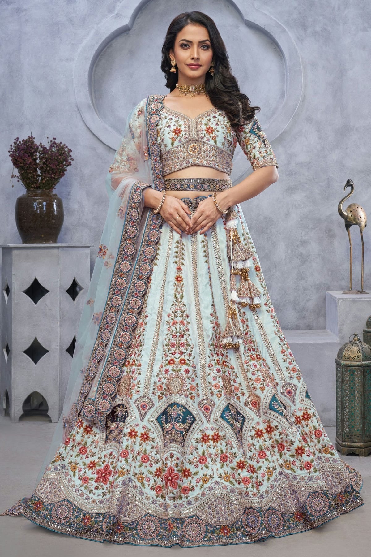 Sky Blue Organza Embroidery Lehenga Choli NCLC11112008