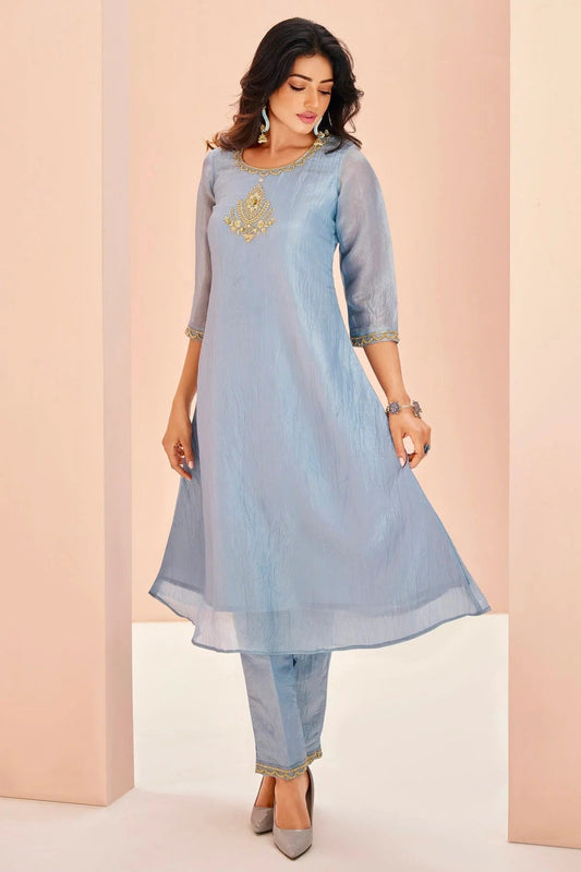 Sky Blue Organza Indo Western Dress  NCTP10810153
