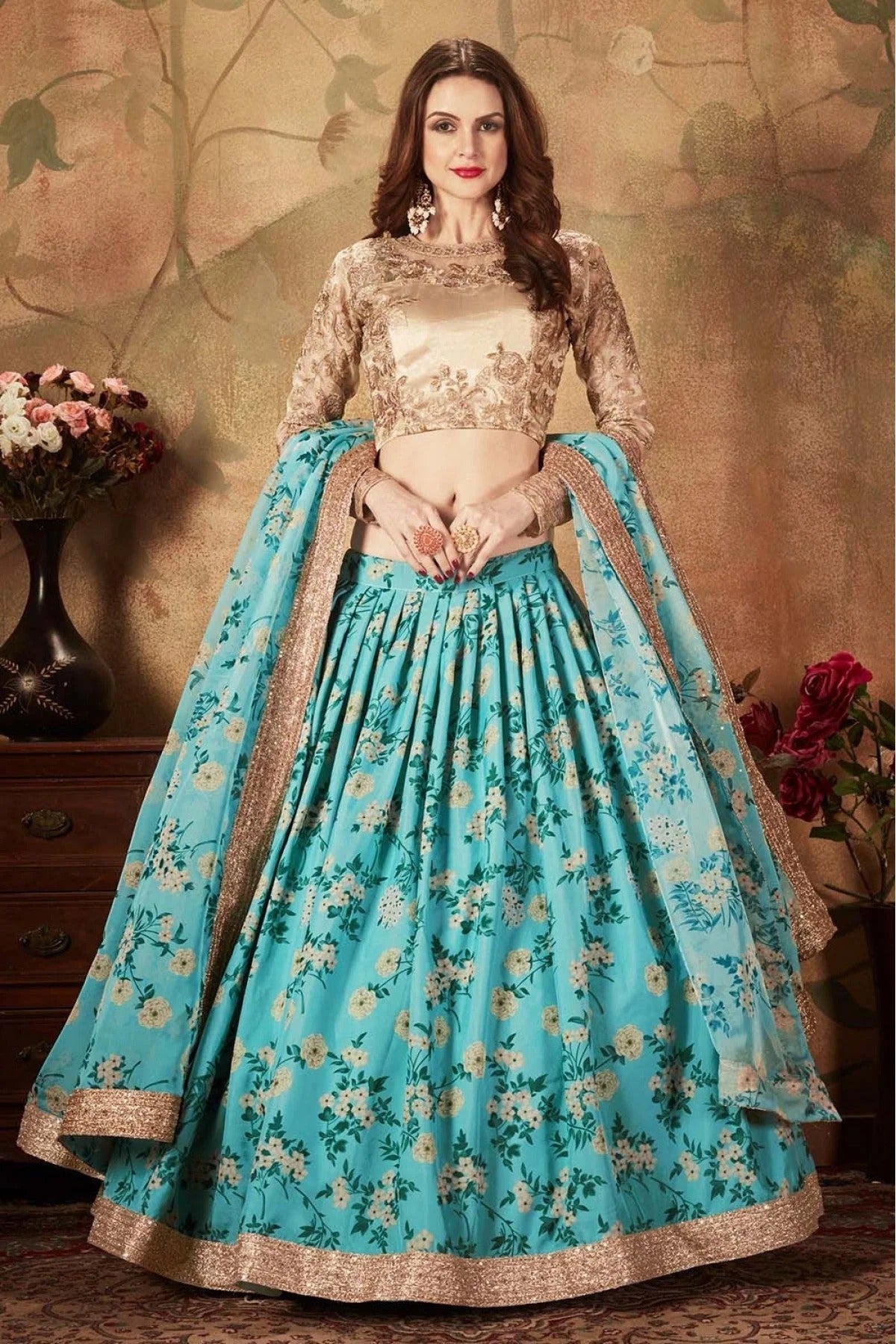 Sky Blue Organza Lehenga Choli NCLC10110318