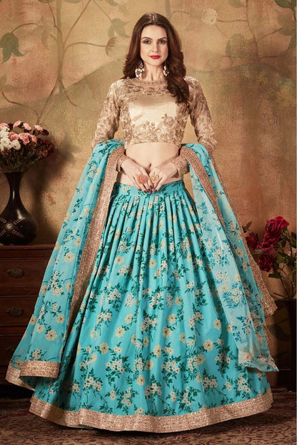 Sky Blue Organza Lehenga Choli NCLC10110318