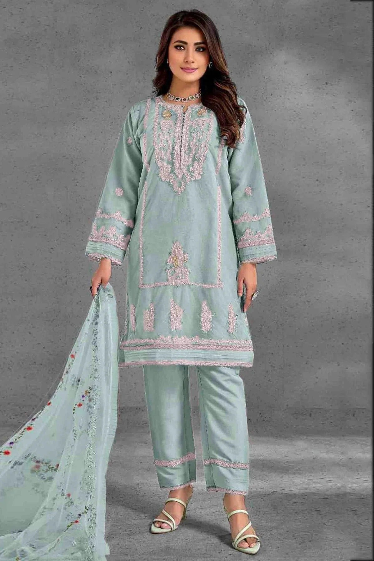 Sky Blue Organza Pakistani Suit NCSM11410242