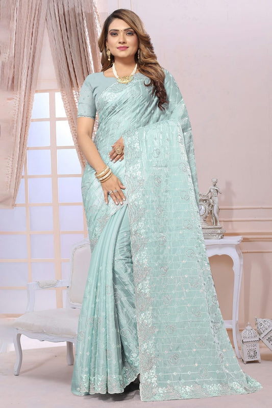 Sky Blue Organza Saree NCSD10910253